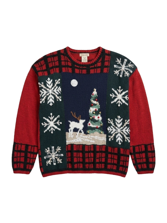 Talbots Sweaters - Talbots Blue Red Christmas Sweater Reindeer Snowflake Patchwork Size Medium